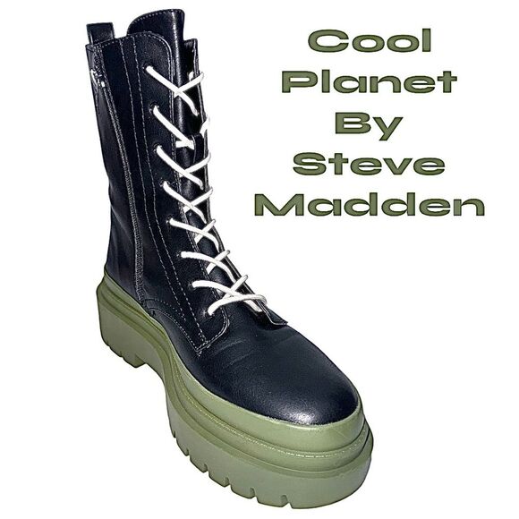 Steve Madden Womens 9 M Mansel Lace Up Boots Black Multi Round Toe Combat - Picture 1 of 11